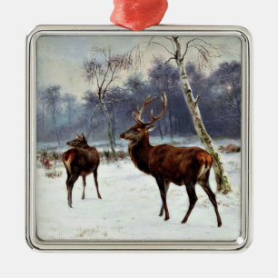Stag en Doe in een Sneeuwlandschap Metalen Ornament