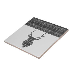 Stag Gray Tartan Pattern Tegeltje