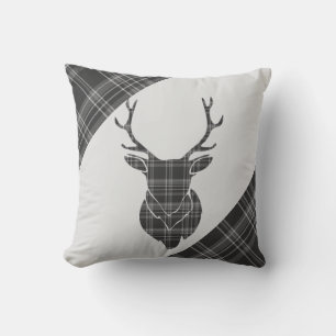 Stag Head en Grey Tartan Patroon Kussen