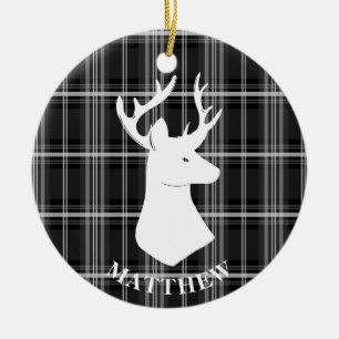Stag Head op zwart-wit plaid Keramisch Ornament
