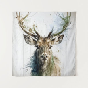Stag Herten Portret Dier Schilderen Wildlife Fores Wandkleed