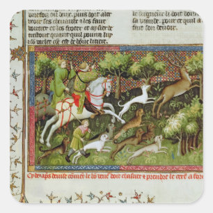 Stag Hunting uit de Livre de la Chasse Vierkante Sticker