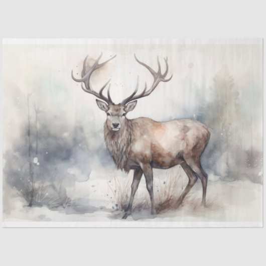 Stag in Sneeuw 1 Decoupage Papier (Voorkant)