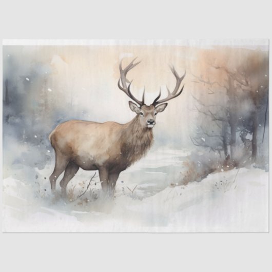 Stag in Sneeuw 3 Decoupage Papier (Voorkant)