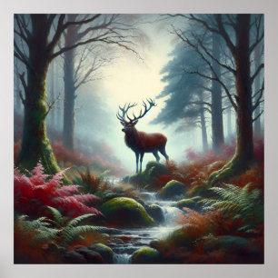 Stag olieverfschilderij Poster