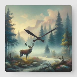 Stag olieverfschilderij wandklok vierkante klok