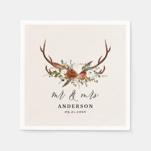 Stag rustic botanical bruiloft mr. and mrs script servet
