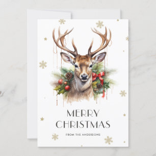 Stag Snowflake Waterverf Vrolijke kerst Kaart