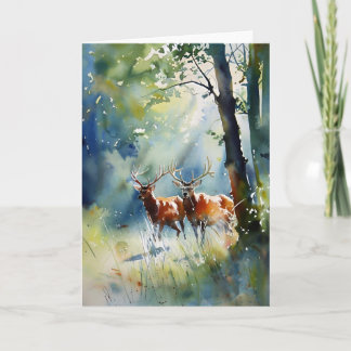 Stags in het ochtendlicht in Waterverf Kaart