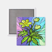 Stain Glass Daisy Magnet Magneet (Voorkant / Achterkant)