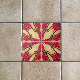 Stain Glass look Art Nouveau Pink Floral Pattern Tegeltje