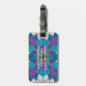 Stain Glass Ray Blue en Paars Bagagelabel (Achterkant verticaal)