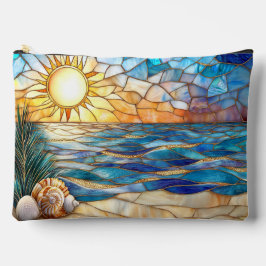 Stained Glass Beach Sunset Accessory Pouch Etui