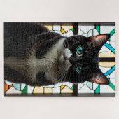Stained Glass Black and White Cat Jigsaw Puzzle (Horizontal)