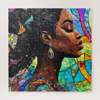Stained Glass Black Woman Art Mosaic Jigsaw Puzzle Legpuzzel