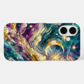 Stained glass blue green moon Case-Mate iPhone case (Achterkant (horizontaal))
