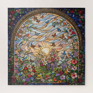 Stained Glass Butterfly Garden Jigsaw Puzzle  Legpuzzel