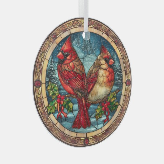 Stained Glass Cardinals on Holly Branch Glas Ornament (Voorkant Rechts)