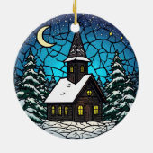 Stained Glass Chapel Winter Night Keramisch Ornament (Achterkant)