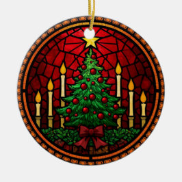 Stained Glass Christmas Tree & Candles Keramisch Ornament