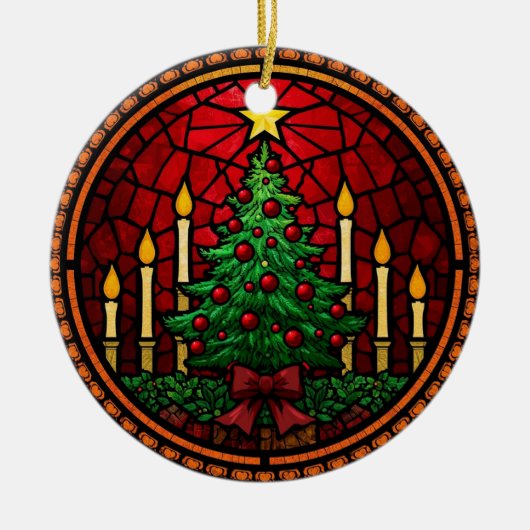 Stained Glass Christmas Tree & Candles Keramisch Ornament (Voorkant)