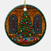 Stained Glass Christmas Tree Magic Keramisch Ornament (Achterkant)