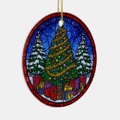 Stained Glass Christmas Tree with Presents Keramisch Ornament (Rechts)