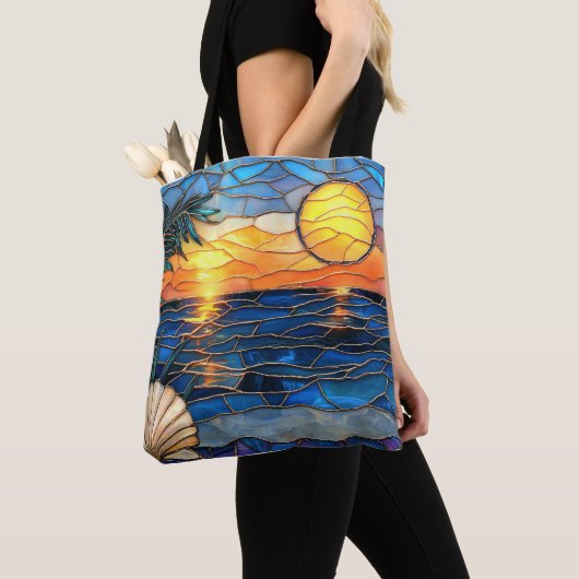 Stained Glass Coastal Sunset Tote Bag (Dichtbij)