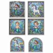 Stained Glass Fantasy Sticker Set – Mermaids & Uni (Devant)