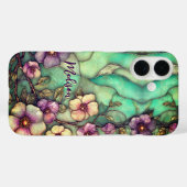 Stained glass flowers turquoise Case-Mate iPhone case (Achterkant (horizontaal))