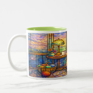 Stained Glass Grandma Mug Knitting, Cat & Cozy  Tweekleurige Koffiemok