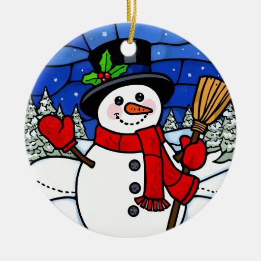 Stained Glass Happy Snowman Keramisch Ornament (Voorkant)