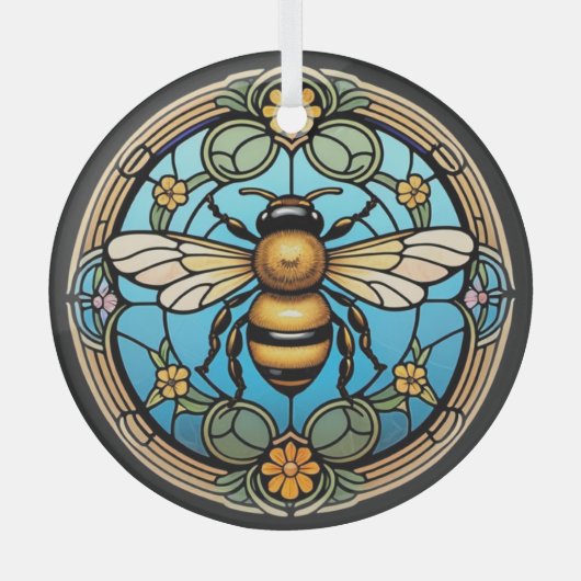 Stained Glass Honeybee Glas Ornament (Voorkant)