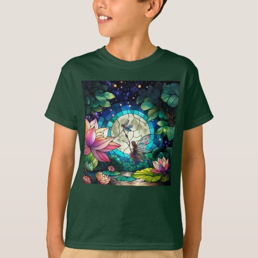 Stained Glass Little Fairy With Dragonfly T-shirt (Voorkant)