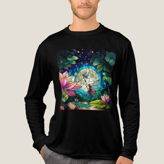 Stained Glass Little Fairy With Dragonfly Tri-Blend Shirt (Voorkant volledig)