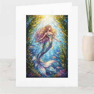 Stained-Glass Mermaid: A mermaid Holiday Postcard Kaart