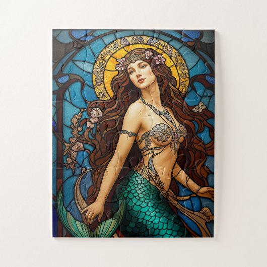 stained glass mermaid puzzel legpuzzel (Verticaal)