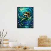 Stained Glass Mermaid Wall Art Poster (Cuisine)