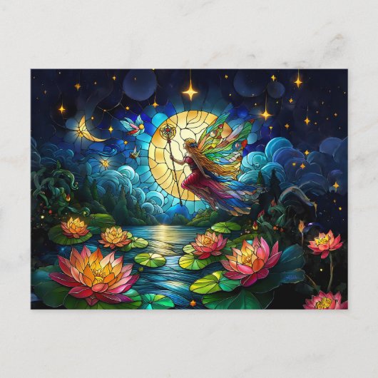 Stained Glass Moonlight Flight Fairy Briefkaart (Voorkant)