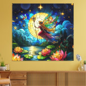 Stained Glass Moonlight Flight Fairy Canvas Afdruk (Insitu (Woonkamer))