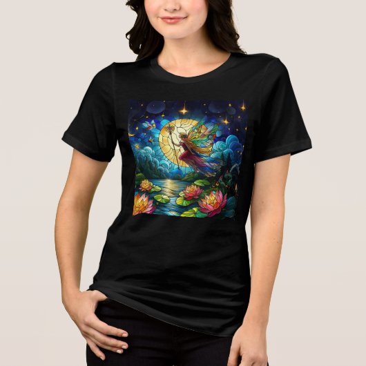 Stained Glass Moonlight Flight Fairy  Tri-Blend Shirt (Voorkant)