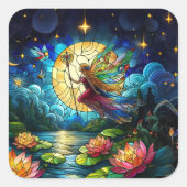Stained Glass Moonlight Flight Fairy  Vierkante Sticker (Voorkant)
