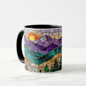Stained Glass Mountain Sunrise Mug Mok (Voorkant links)
