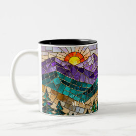 Stained Glass Mountain Sunrise Mug  Tweekleurige Koffiemok