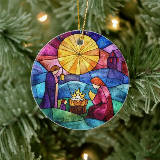 Stained Glass Nativity Scene Christmas Ornament (Boom)