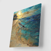 Stained Glass Ocean Beach Wall Clock Vierkante Klok (Hoek)