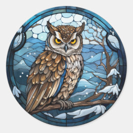 Stained Glass Owl Ronde Sticker