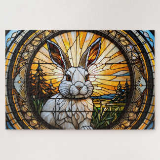 Stained-glass rabbit jigsaw puzzle legpuzzel