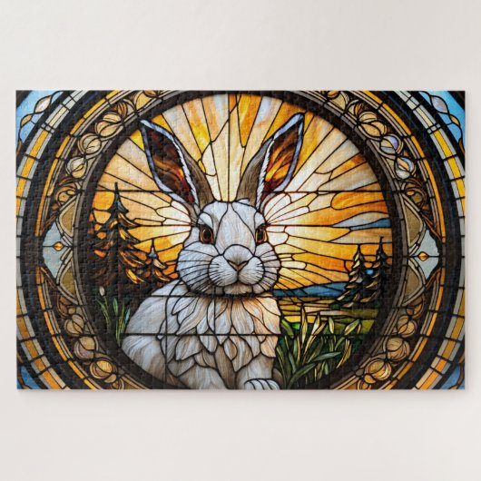 Stained-glass rabbit jigsaw puzzle legpuzzel (Horizontaal)