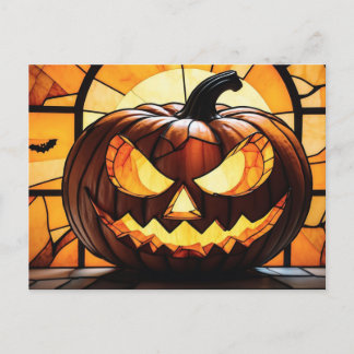 Stained Glass Scary Halloween Jack-O-Lantern  Feestdagenkaart
